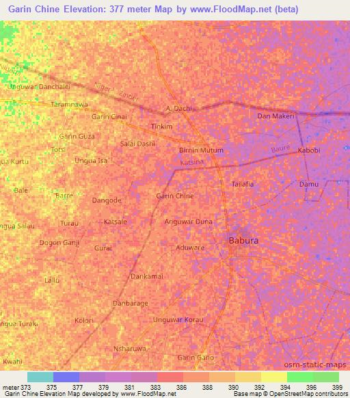 Garin Chine,Nigeria Elevation Map