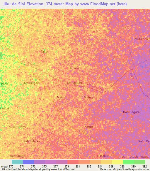 Uku da Sisi,Nigeria Elevation Map