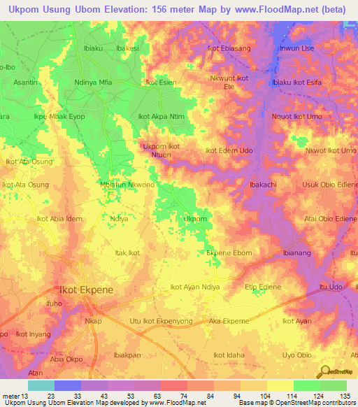 Ukpom Usung Ubom,Nigeria Elevation Map