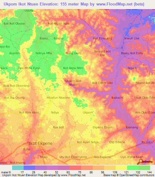 Ukpom Ikot Ntuen,Nigeria Elevation Map