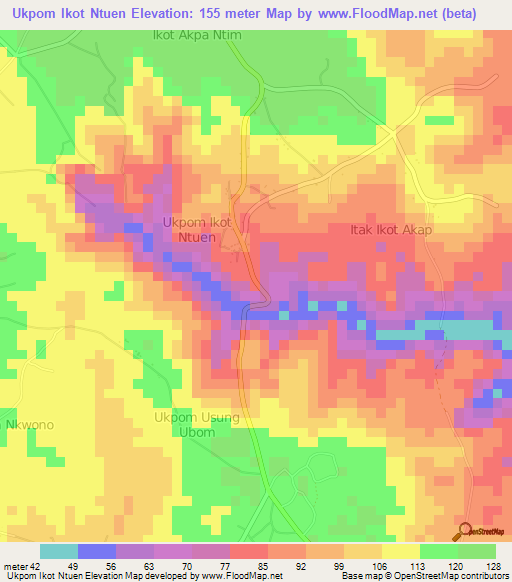 Ukpom Ikot Ntuen,Nigeria Elevation Map