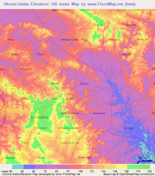 Ukome-Isieke,Nigeria Elevation Map