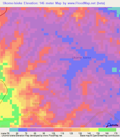 Ukome-Isieke,Nigeria Elevation Map