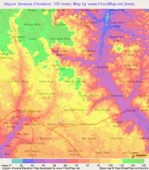 Ukpom Anwana,Nigeria Elevation Map