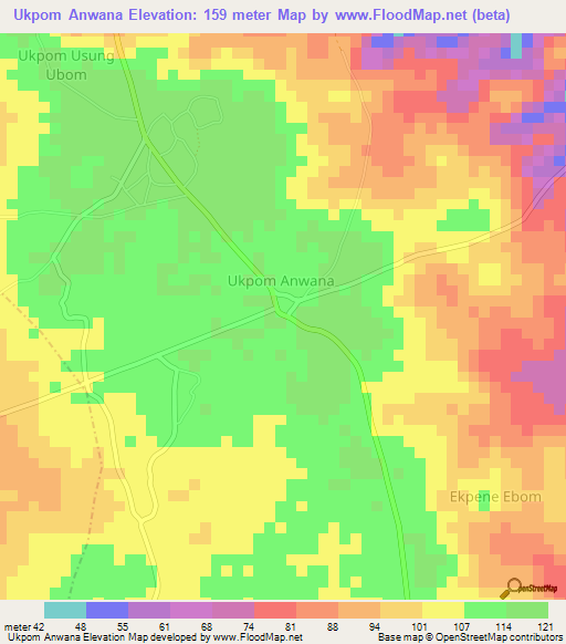 Ukpom Anwana,Nigeria Elevation Map