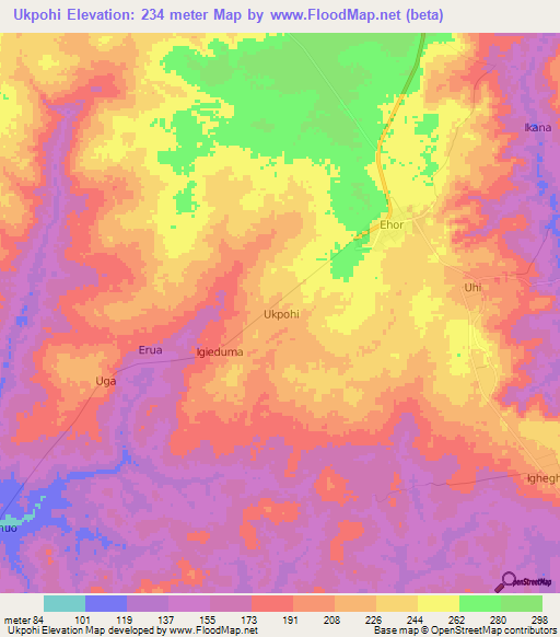 Ukpohi,Nigeria Elevation Map