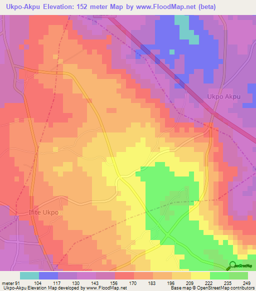 Ukpo-Akpu,Nigeria Elevation Map