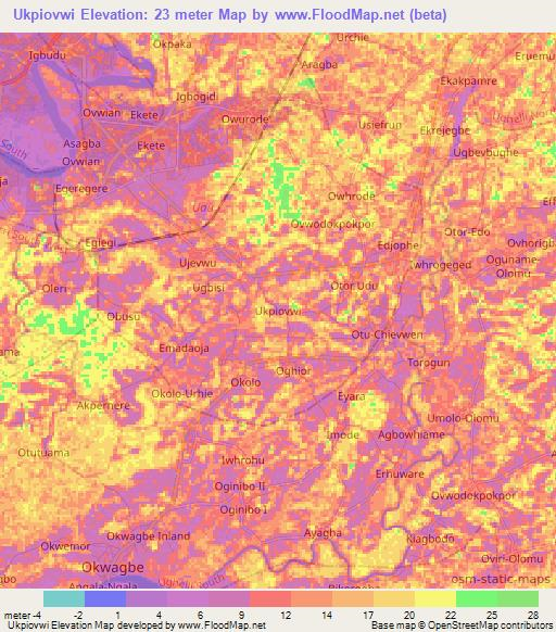 Ukpiovwi,Nigeria Elevation Map