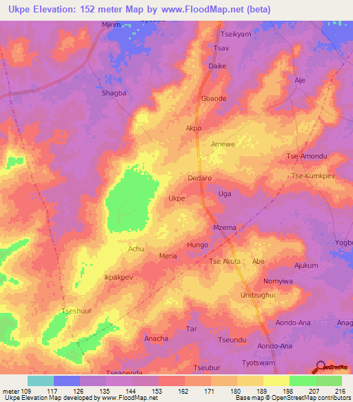 Ukpe,Nigeria Elevation Map