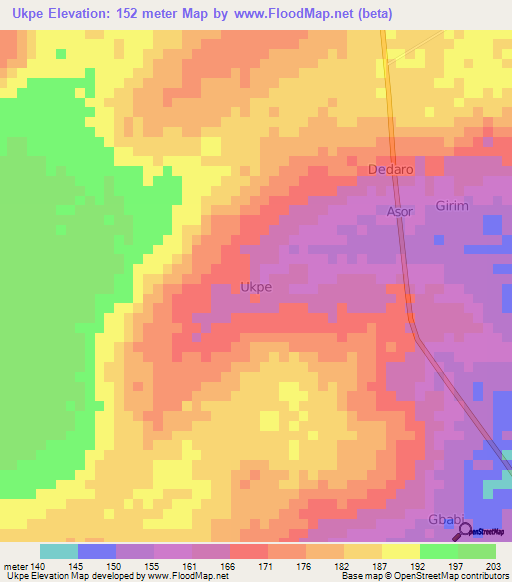 Ukpe,Nigeria Elevation Map