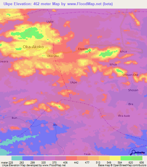 Ukpe,Nigeria Elevation Map