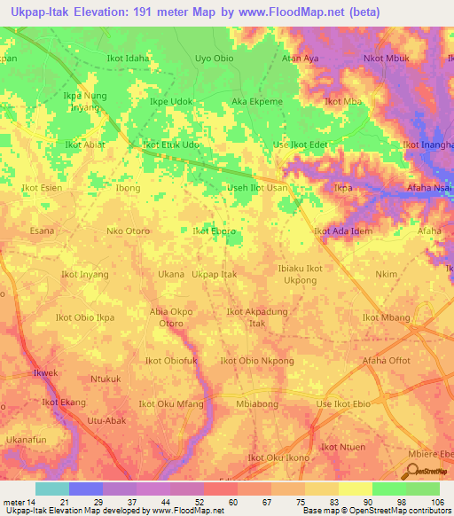 Ukpap-Itak,Nigeria Elevation Map
