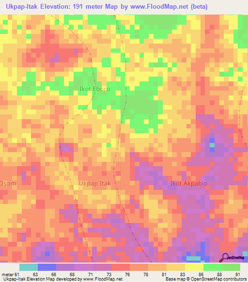 Ukpap-Itak,Nigeria Elevation Map