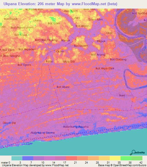 Ukpana,Nigeria Elevation Map