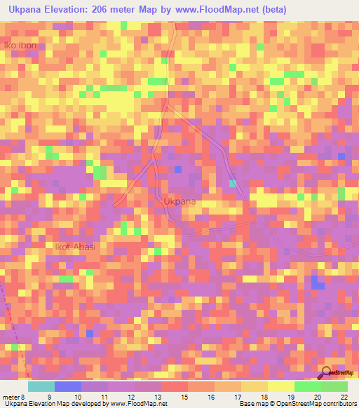 Ukpana,Nigeria Elevation Map