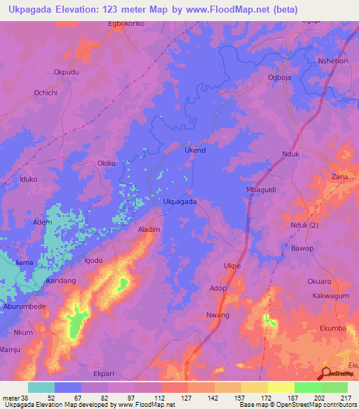 Ukpagada,Nigeria Elevation Map