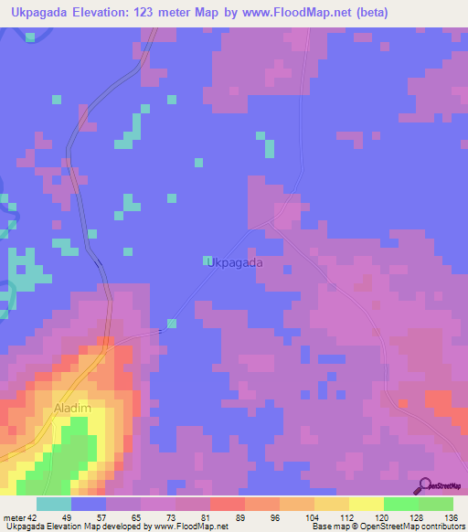 Ukpagada,Nigeria Elevation Map