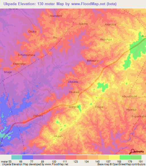 Ukpada,Nigeria Elevation Map