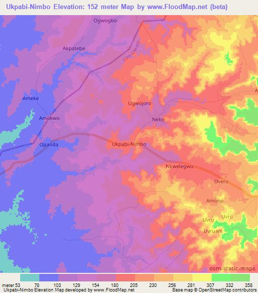 Ukpabi-Nimbo,Nigeria Elevation Map