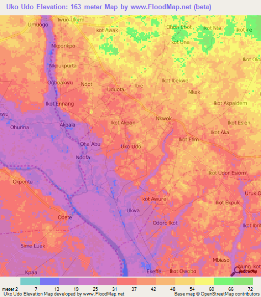 Uko Udo,Nigeria Elevation Map