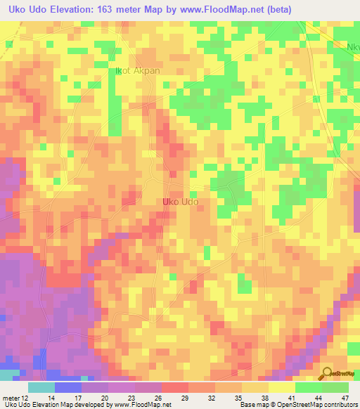 Uko Udo,Nigeria Elevation Map