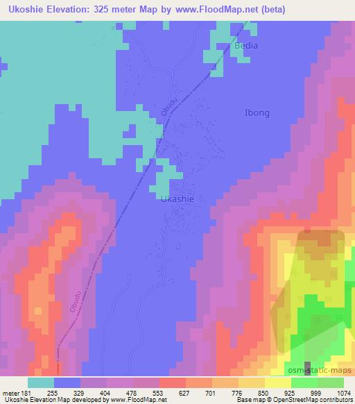 Ukoshie,Nigeria Elevation Map