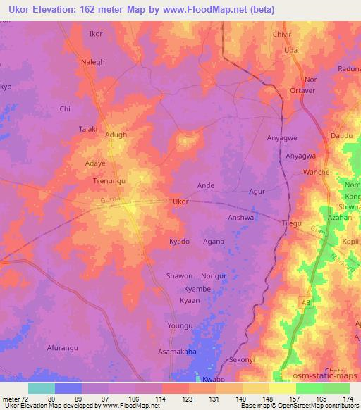 Ukor,Nigeria Elevation Map