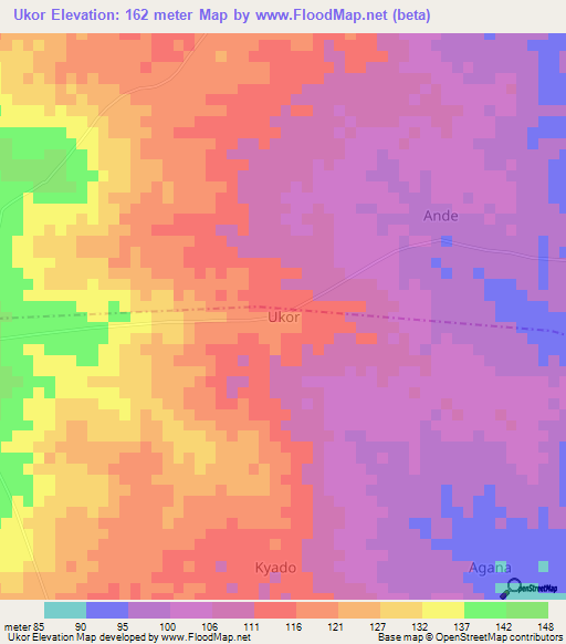 Ukor,Nigeria Elevation Map