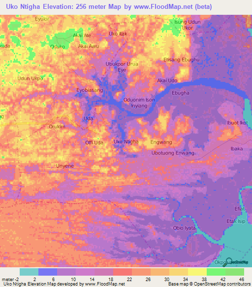 Uko Ntigha,Nigeria Elevation Map