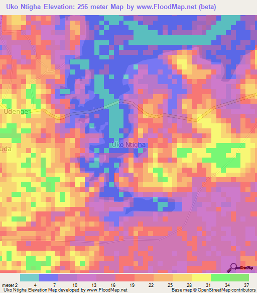 Uko Ntigha,Nigeria Elevation Map