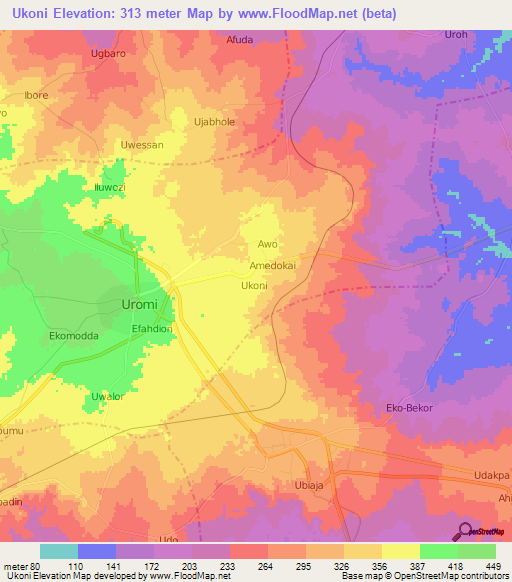 Ukoni,Nigeria Elevation Map