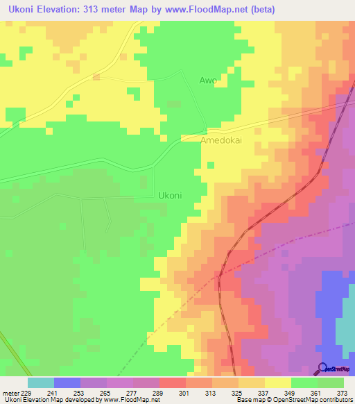 Ukoni,Nigeria Elevation Map