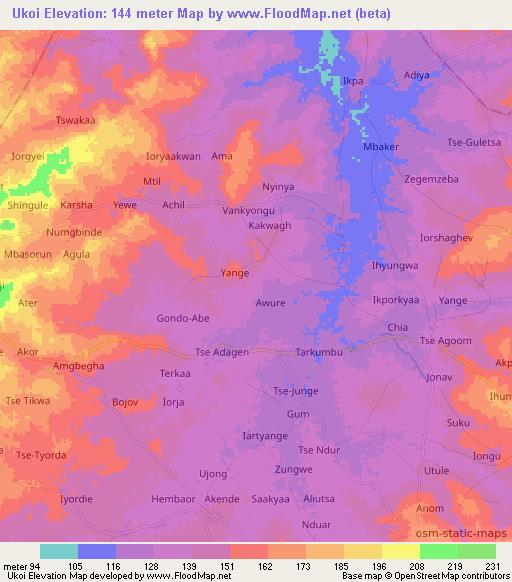 Ukoi,Nigeria Elevation Map