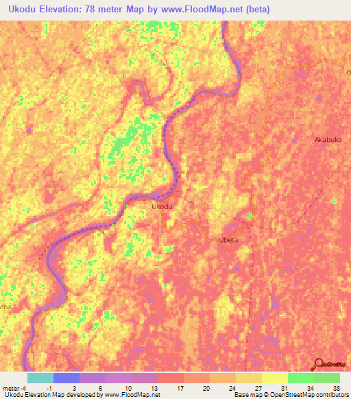 Ukodu,Nigeria Elevation Map