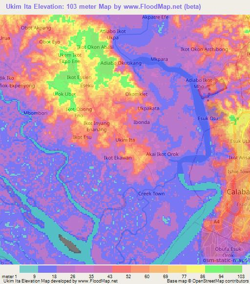 Ukim Ita,Nigeria Elevation Map