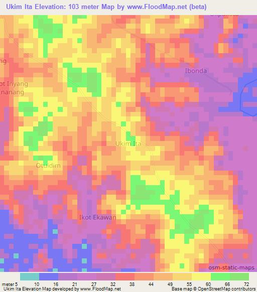 Ukim Ita,Nigeria Elevation Map