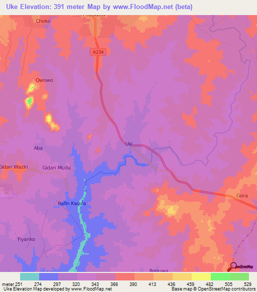 Uke,Nigeria Elevation Map