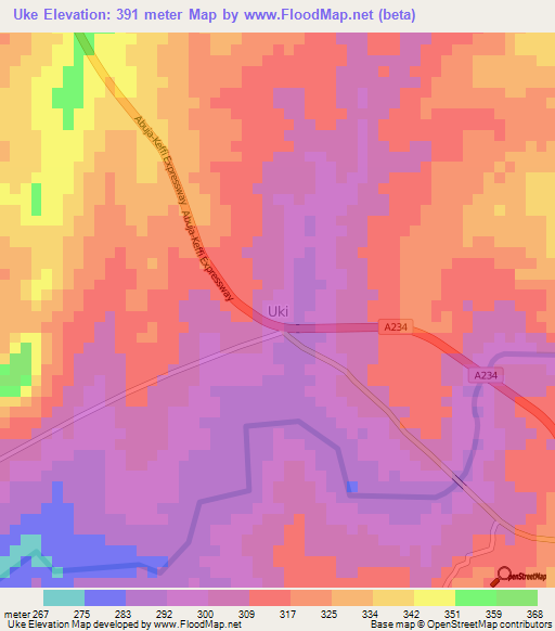 Uke,Nigeria Elevation Map