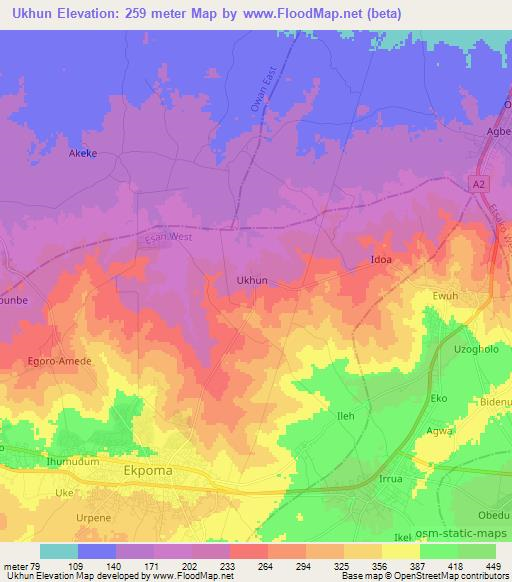 Ukhun,Nigeria Elevation Map