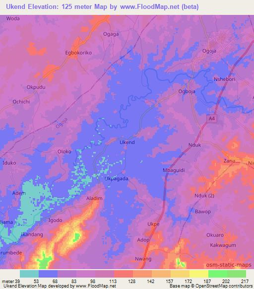 Ukend,Nigeria Elevation Map