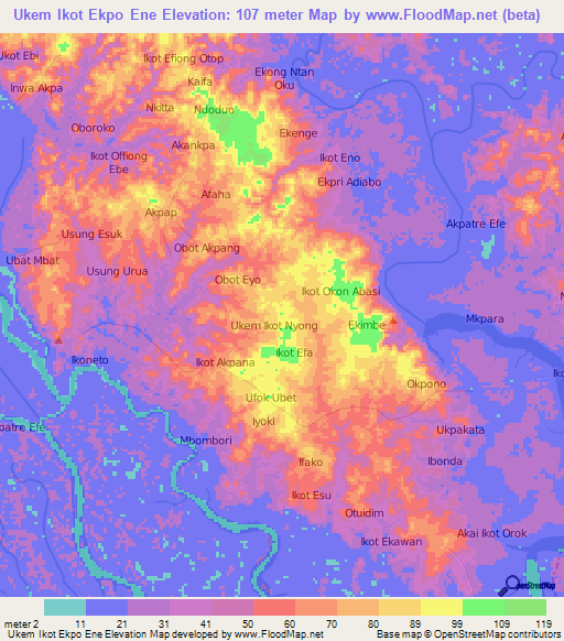 Ukem Ikot Ekpo Ene,Nigeria Elevation Map