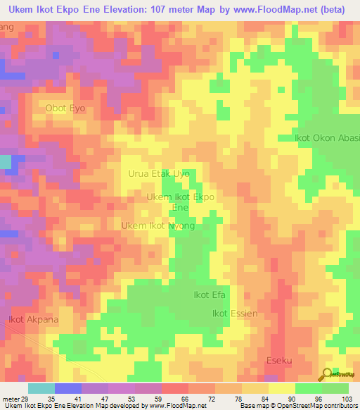 Ukem Ikot Ekpo Ene,Nigeria Elevation Map