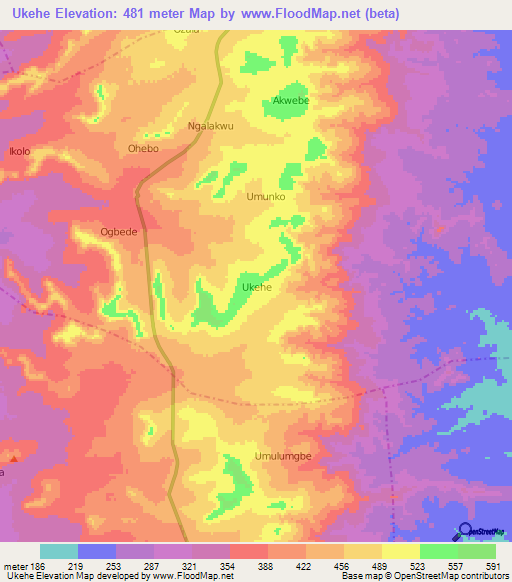 Ukehe,Nigeria Elevation Map