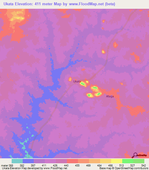 Ukata,Nigeria Elevation Map