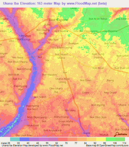 Ukana Iba,Nigeria Elevation Map