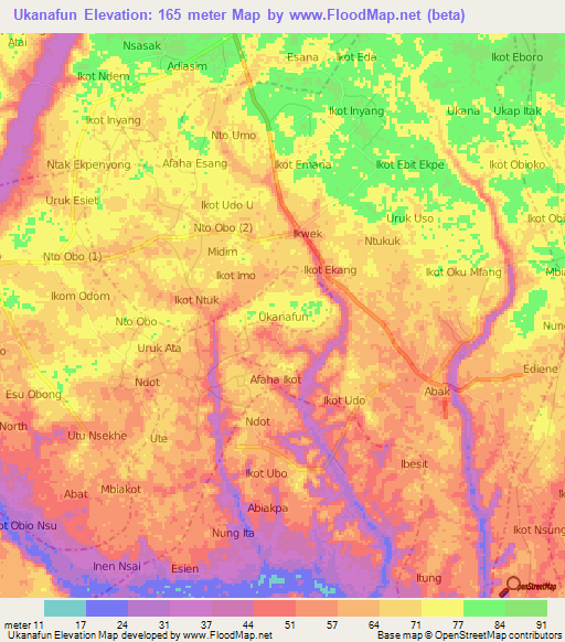 Ukanafun,Nigeria Elevation Map