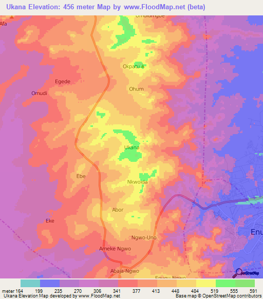 Ukana,Nigeria Elevation Map