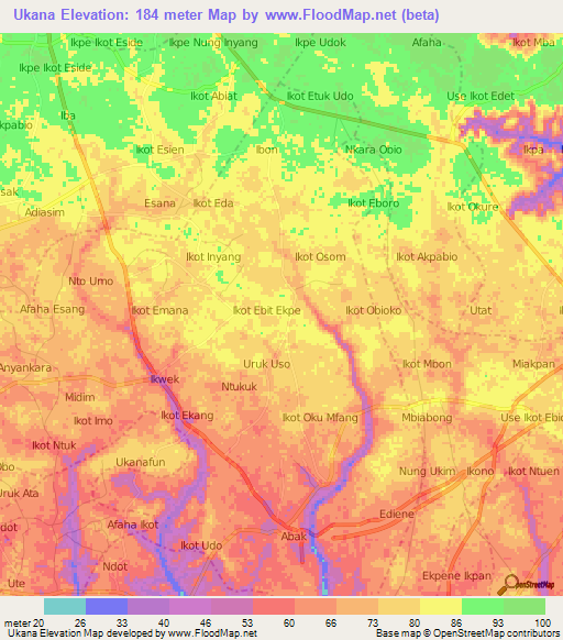 Ukana,Nigeria Elevation Map