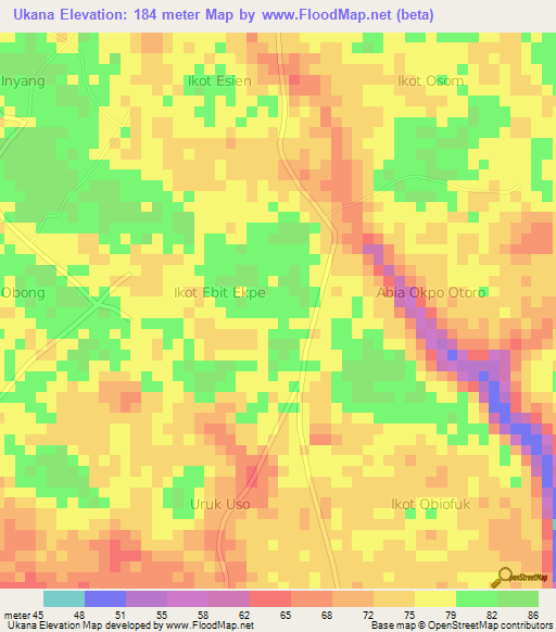 Ukana,Nigeria Elevation Map