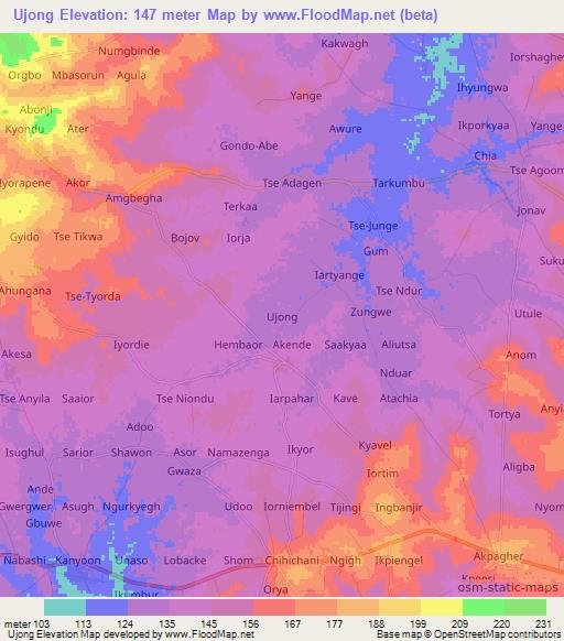 Ujong,Nigeria Elevation Map